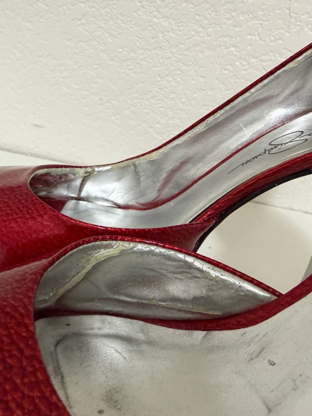 Jessica Simpson Metallic Red Peep-Toe Stiletto Heels - Picture 7 of 8